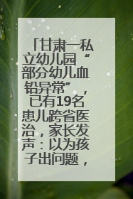 甘肃一私立幼儿园“部分幼儿血铅异常”，已有19名患儿跨省医治，家长发声：以为孩子出问题，没想过会与学校有关