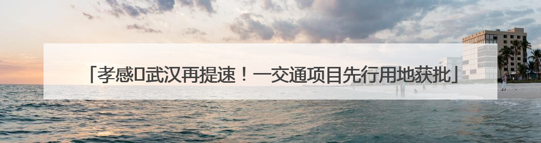 孝感⇋武汉再提速！一交通项目先行用地获批