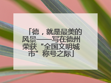 德，就是最美的风景——写在德州荣获“全国文明城市”称号之际